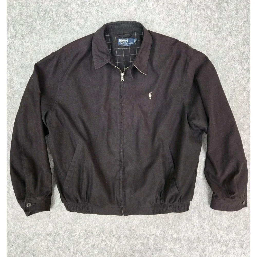 Vintage Black Polo Ralph Lauren Men’s Harrington Bomber Jacket Large
